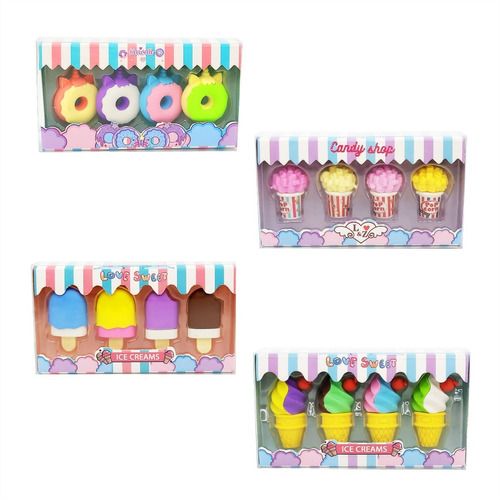 Gomas De Borrar Helados Donas Y Pochoclos Pack X 16 Sets