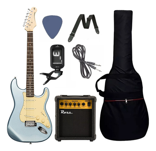 Combo Guitarra Electrica Amplificador Pack Kit Stratocaster Color Azul