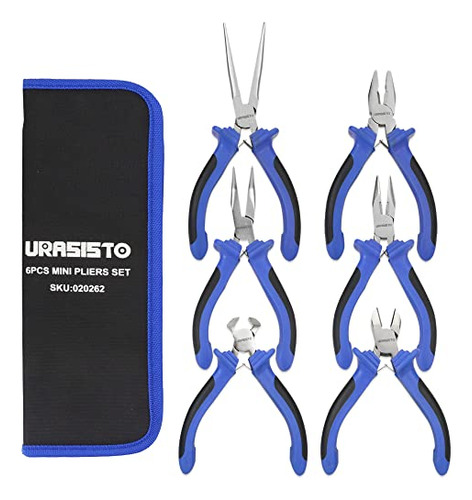 Urasisto 6 Pcs Mini Pliers Set - Long, Bent, Needle Nose, Di