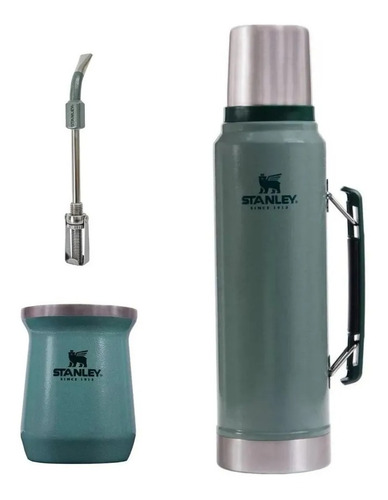 Kit Juego Stanley Termo Verde + Mate + Bombilla Inoxidable