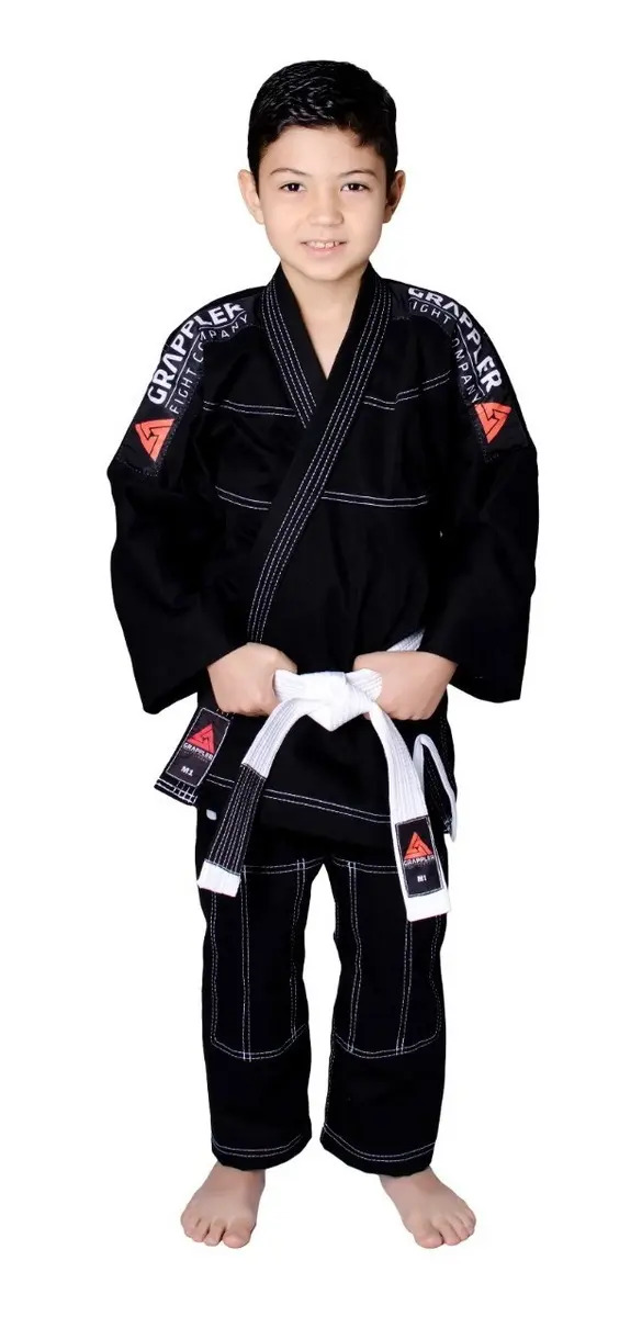 Kimono Preto Jiu Jitsu Infantil Com Faixa Tamanho M1 7 A 8 Anos Ate 1,30 Metros