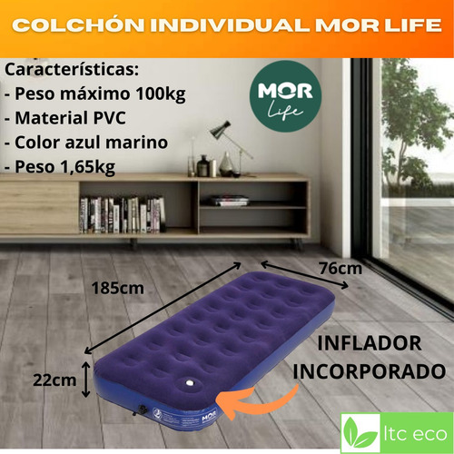 Colchón Inflable 1 Plaza Mor Con Inflador Camping Colchones