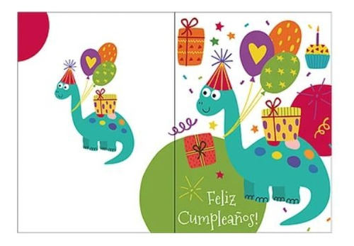 Tarjeta De Cumpleaños De Dinosaurio 11.5x17cm