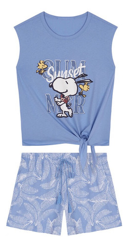 Pijama Corta 100% Algodón Snoopy  Azul Ws