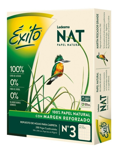 Repuesto Nº3 Cuadriculado 288 Hojas Exito Nat Papel Natural