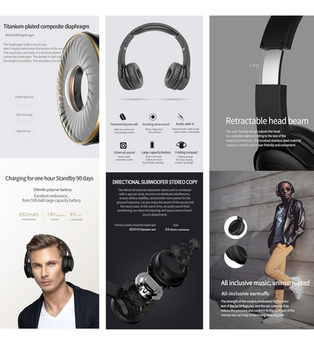 Hereta Auriculares Bluetooth Altavoz De Sonido 2 En 1 Con Mi