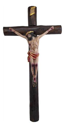 Cristo En Resina Crucifijo Pared, Cruz De Madera 70 Cm 