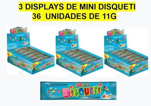 3 Displays De Chocolate Mini Disqueti - 36 Unidades De 11g