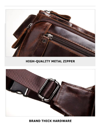 Riñonera Cuero Genuino Para Hombre, Bolsa De Pecho De Viaje