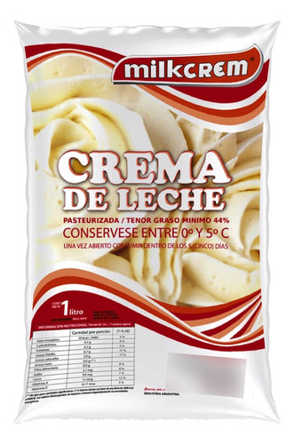Crema De Leche 44% 1 Litro Milkcrem 