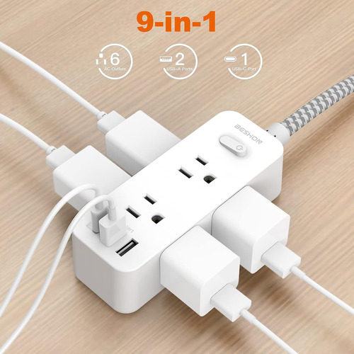 Beshon Power Strip Surge Protector, Cable De Extensión De 5