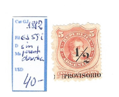 Lt1583. Variedad De Provisorio De 1882. El Gj 59i