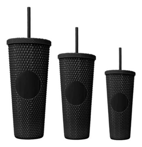 Set De Vasos 3 En 1 Plástico Acrílico Texturizado Mm-6701 Color Negro