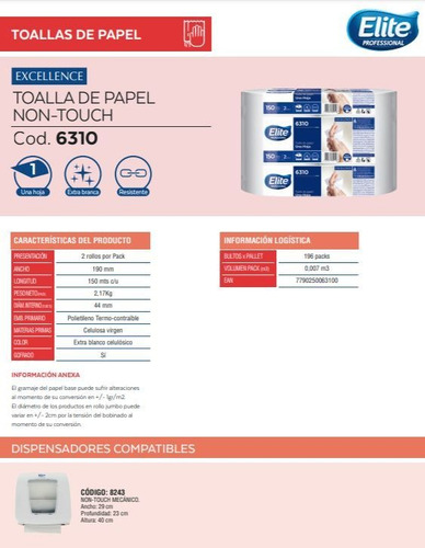 Toalla Non Touch Premium 150mts X2 6310 Elite Professional