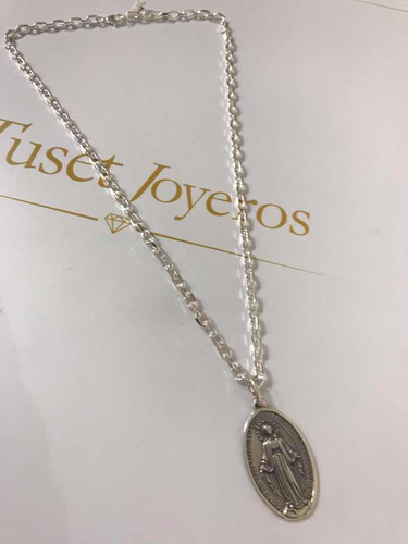 Imagen 2 de 6 de Cadena Y Medalla Virgen Milagrosa Grande, Plata 925. Tuset.