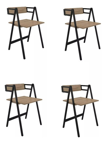 Kit 4 Cadeiras Estrutura Metálica Preta, Design Geométrico Moderno Estilo Escandinavo Industrial