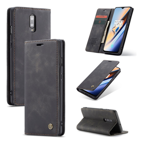 Funda Genérica Samsung Leather case negro con diseño one plus eight 8pro