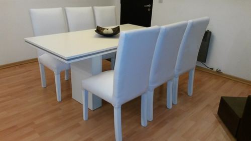 Juego de comedor CEDISENO CEDISENO Moderno color blanco con 6 sillas diseño liso mesa de 160cm de largo máximo x 80cm de ancho x 77cm de alto