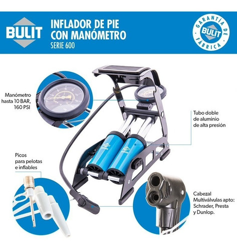 Inflador De Pie Con Manómetro Bulit Serie 600