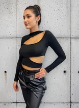 Comprar Remera Crop Top Manga Larga Cut Out Modal Soft Mujer