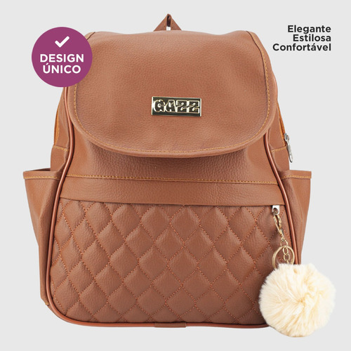 Mochilinha De Costas Pequena Bolsa Feminina Chaveiro Pompom Cor Marrom