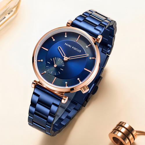 Reloj De Pulsera De Cuarzo De Moda Mini Focus Para Mujer Color De La Correa Azul