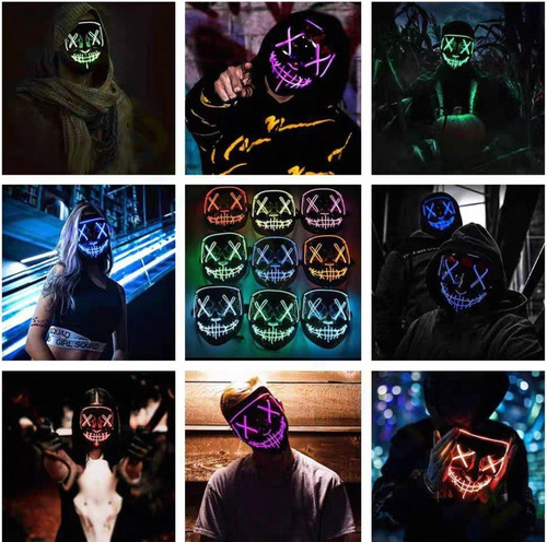 Mascara Terro Led Neon Assustadora Festa Balada Cosplay Face Cor Verde