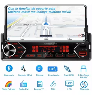 Auto Estereo 1 Din Mp3 Radio Con Bt Soporte Para Teléfono