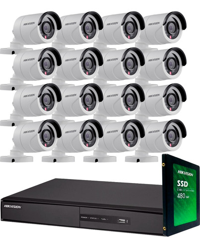 Kit Seguridad Hikvision 16 + 1tb + 16 Camaras 2mp Fhd 1080p