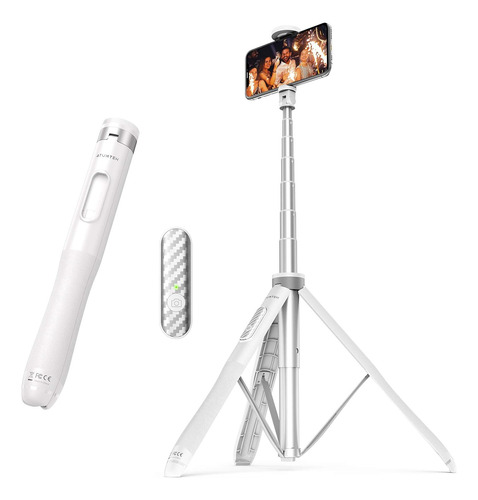 Trípode Para Celular Atumtek 2 En 1, Bluetooth 130 Cm Blanco