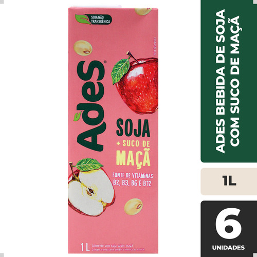 Suco De Soja Ades Sabor Maçã 1l Pack Com 6 Unidades