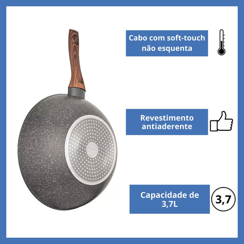 Panela Wok Frigideira Antiaderente Com Tampa Cook Mimo Style