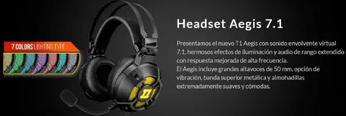 Audifono Gamer T1 Tier One Aegis 7.1 7 Colores Rgb