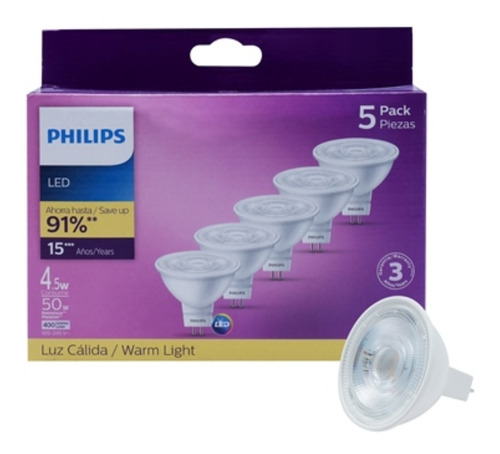 Spot Philips Led Mr16 Luz Cálida 5 Piezas 