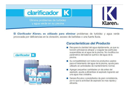 Clarificador Klaren Para Eliminar Agua Turbia De Albercas 4l