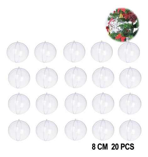 20 Esferas Transparentes Decorativas Navidad Plastico 8 Cm