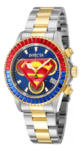 Reloj Invicta 41270 Plateado Dama Color de la correa Acero/Oro Color del bisel Rojo/Azul Color del fondo Azul/Rojo