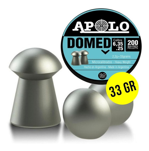 Imagen 2 de 10 de Balines Apolo Domed 6.35 X200u Caza Aire Comprimido - Swat