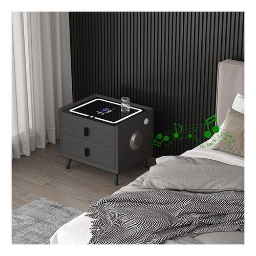 Mesa De Noche Buro Inteligente Carga Inalambrica Bocina Led Color Gris
