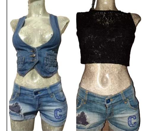 Duo Chaleco Mezclilla Rue 21 + Crop Top Encaje Lineas