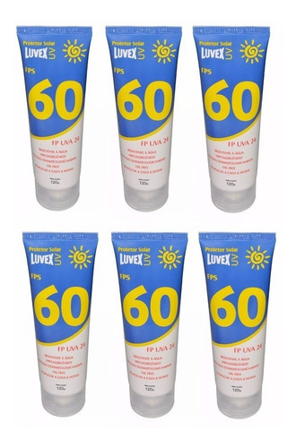 Kit 6 Creme Protetor Solar Uva Uvb Fator 60 Luvex 120g