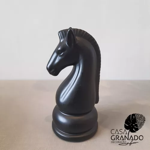 Peça Xadrez Preto Fosco Cavalo 18cm Porcelana