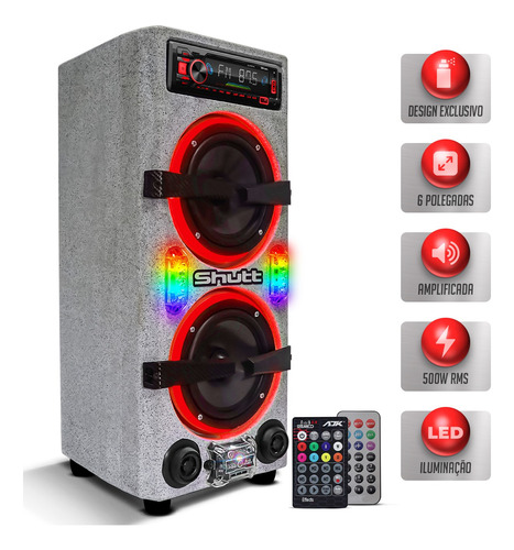 Caixa Som Bob Residencial Amplificada Shutt 480w Strobo Rgb