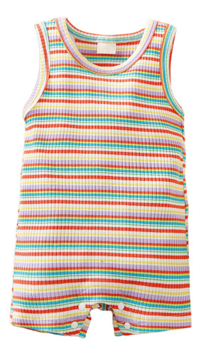 Mameluco De Punto De Verano Para Bebé Con Estampado De Rayas Beige 9-12 M Rayas