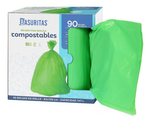 Bolsas De Basura Compostables Basuritas, 83x106cm, 90 Bolsas