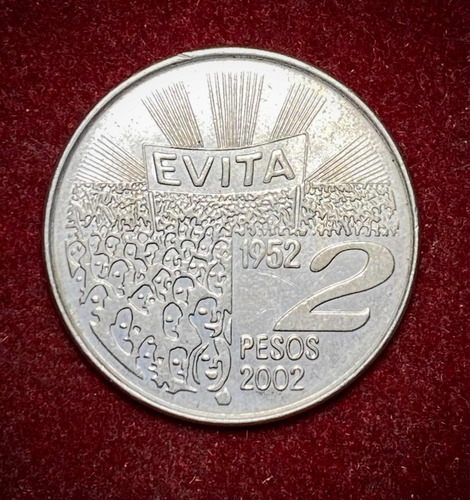 Moneda 2 Pesos Evita Argentina 2002 Km 135 Conmemorativa (Usado)
