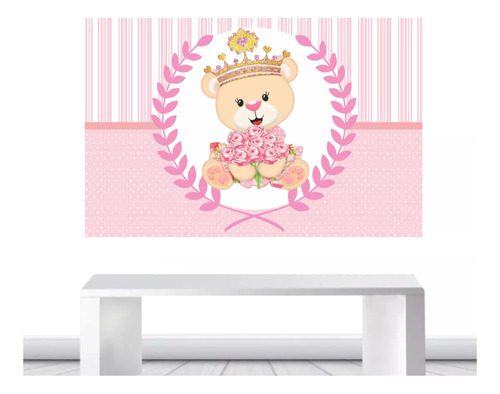 Painel Festa Banner Ursinha Princesa Menina Rosa Modelo Ursa