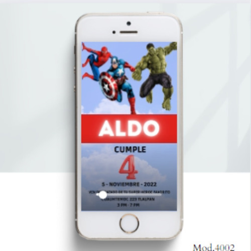 Imagen 1 de 1 de Invitación Imagen Avengers Musicalizada Mod.4002