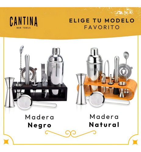 Juego Bartender Coctelera Utensilios Cantina Blue Label BLACKBAR de Acero Inoxidable 12 Piezas Color Negro