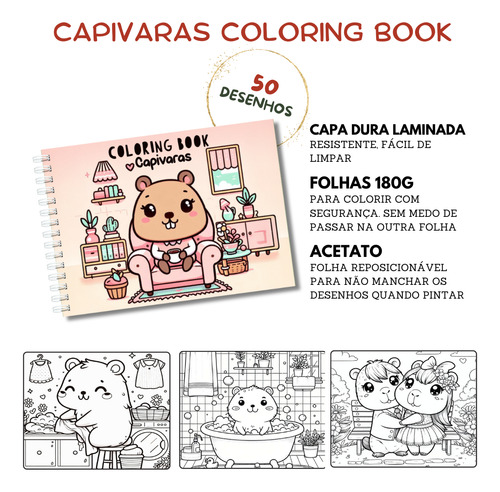 Livro Para Colorir Capivara Fofa Para Colorir Animais Adoráveis E Desenhos Simples Para Adultos E Crianças 50 Folhas 180g Capa Dura A5 Estilo Do Livro De Colorir Bobbie Goods